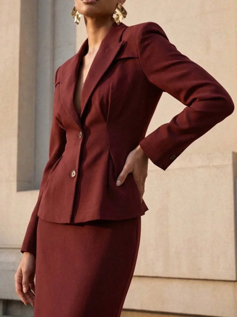 Burgundy Lapel Blazer - Slim Fit Tailored Jacket